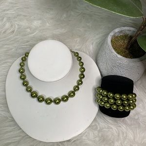 Faux Pearl Necklace and Bracelet Set